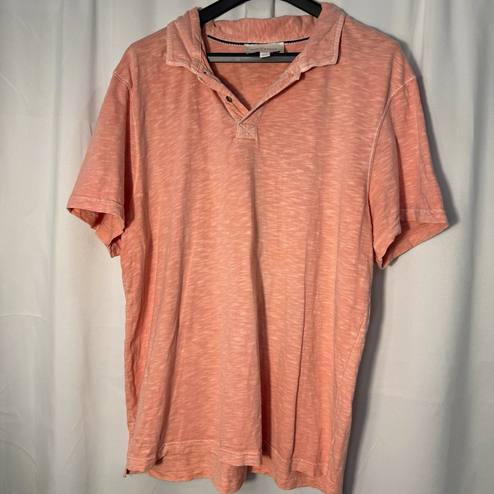 Sun + Stone Mens XL Pink Cotton Short Sleeve Solid Collared Polo‎ Shirt
